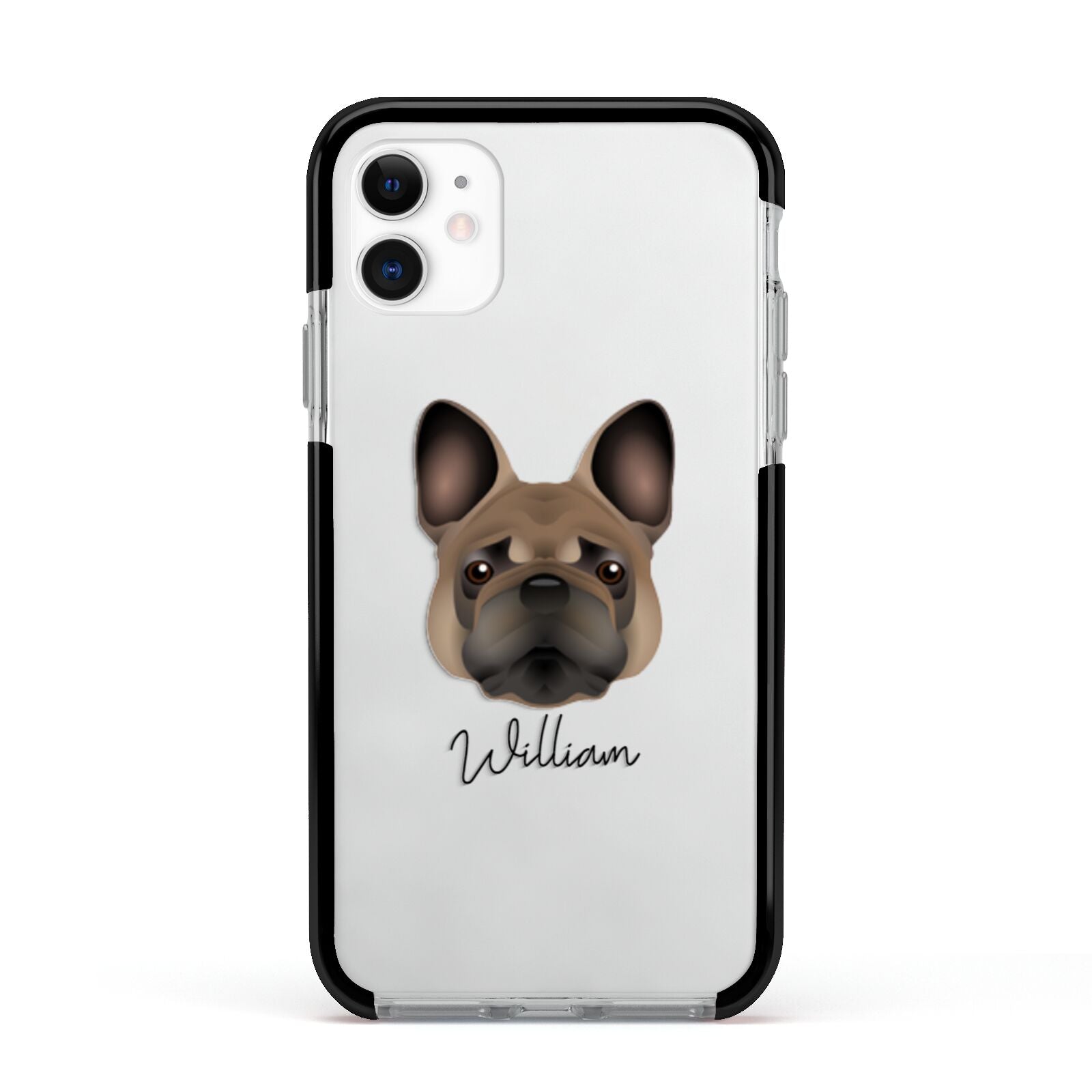 French Bulldog Personalised Apple iPhone 11 in White with Black Impact Case