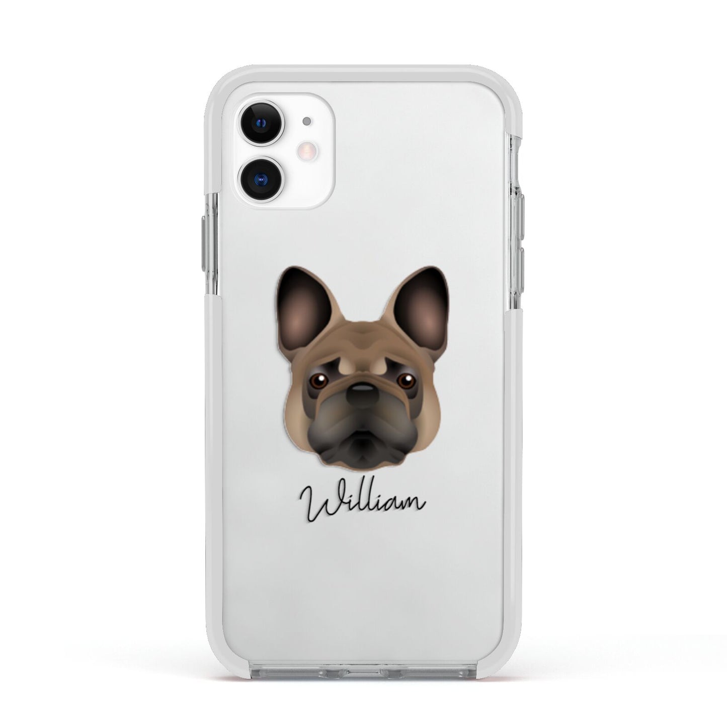 French Bulldog Personalised Apple iPhone 11 in White with White Impact Case