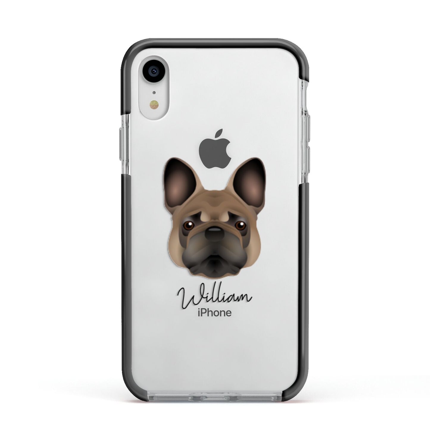 French Bulldog Personalised Apple iPhone XR Impact Case Black Edge on Silver Phone