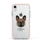 French Bulldog Personalised Apple iPhone XR Impact Case Pink Edge on Silver Phone