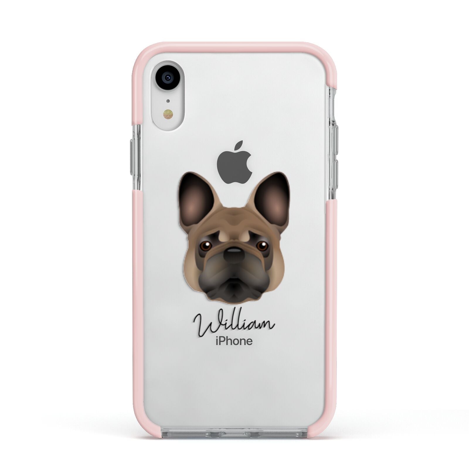 French Bulldog Personalised Apple iPhone XR Impact Case Pink Edge on Silver Phone