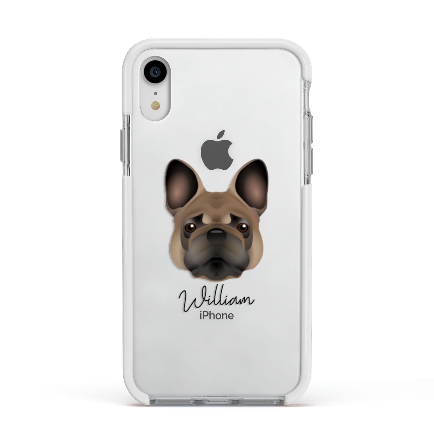 French Bulldog Personalised Apple iPhone XR Impact Case White Edge on Silver Phone