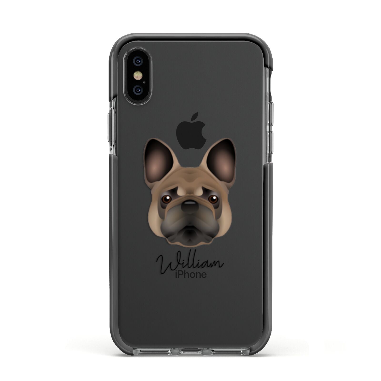French Bulldog Personalised Apple iPhone Xs Impact Case Black Edge on Black Phone