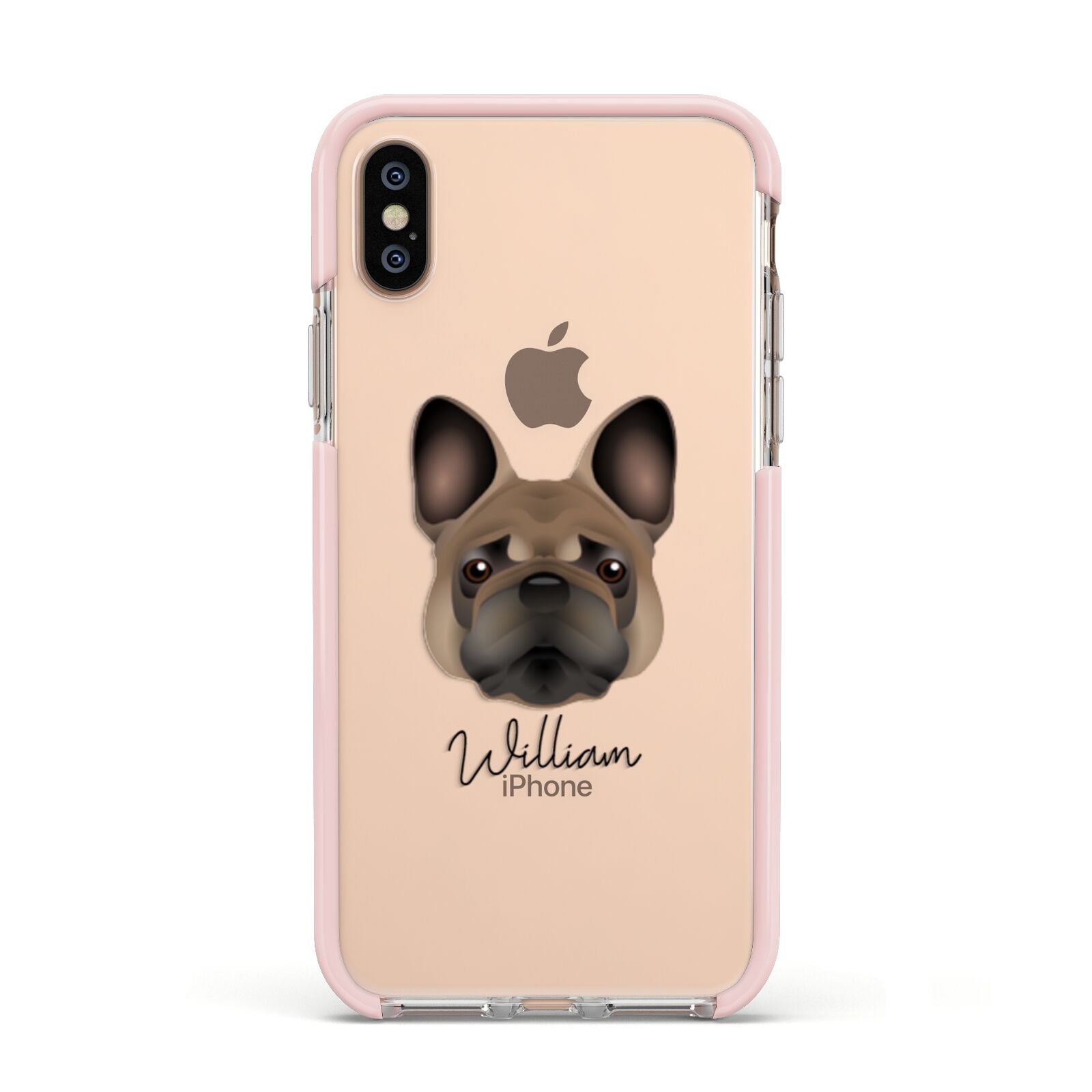 French Bulldog Personalised Apple iPhone Xs Impact Case Pink Edge on Gold Phone