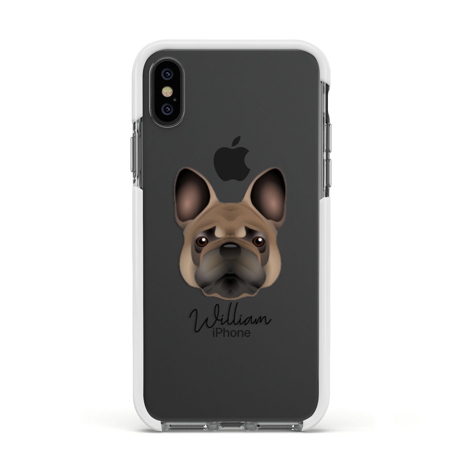 French Bulldog Personalised Apple iPhone Xs Impact Case White Edge on Black Phone