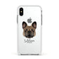 French Bulldog Personalised Apple iPhone Xs Impact Case White Edge on Silver Phone