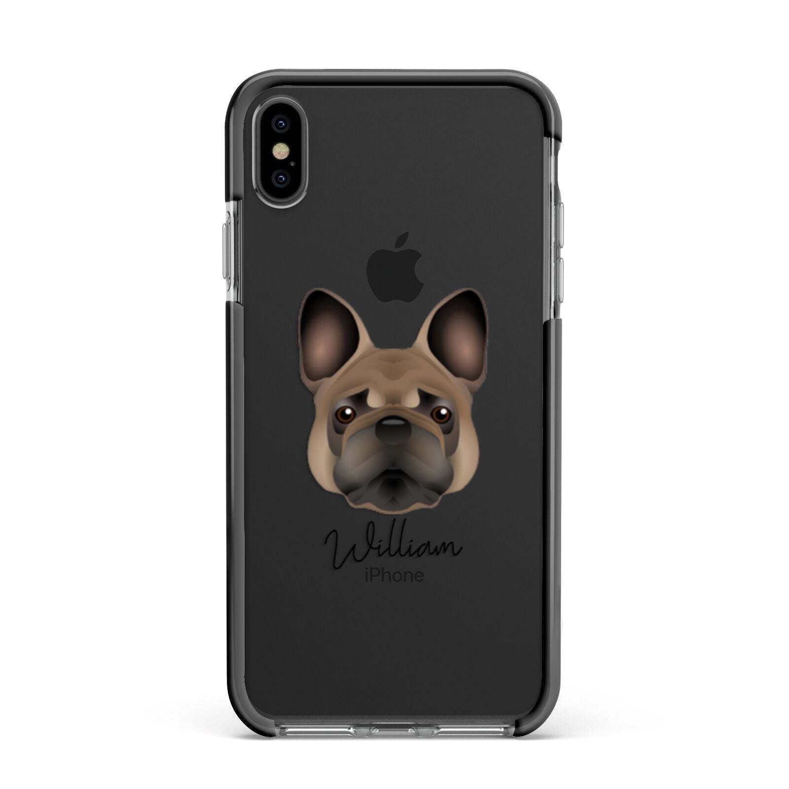 French Bulldog Personalised Apple iPhone Xs Max Impact Case Black Edge on Black Phone