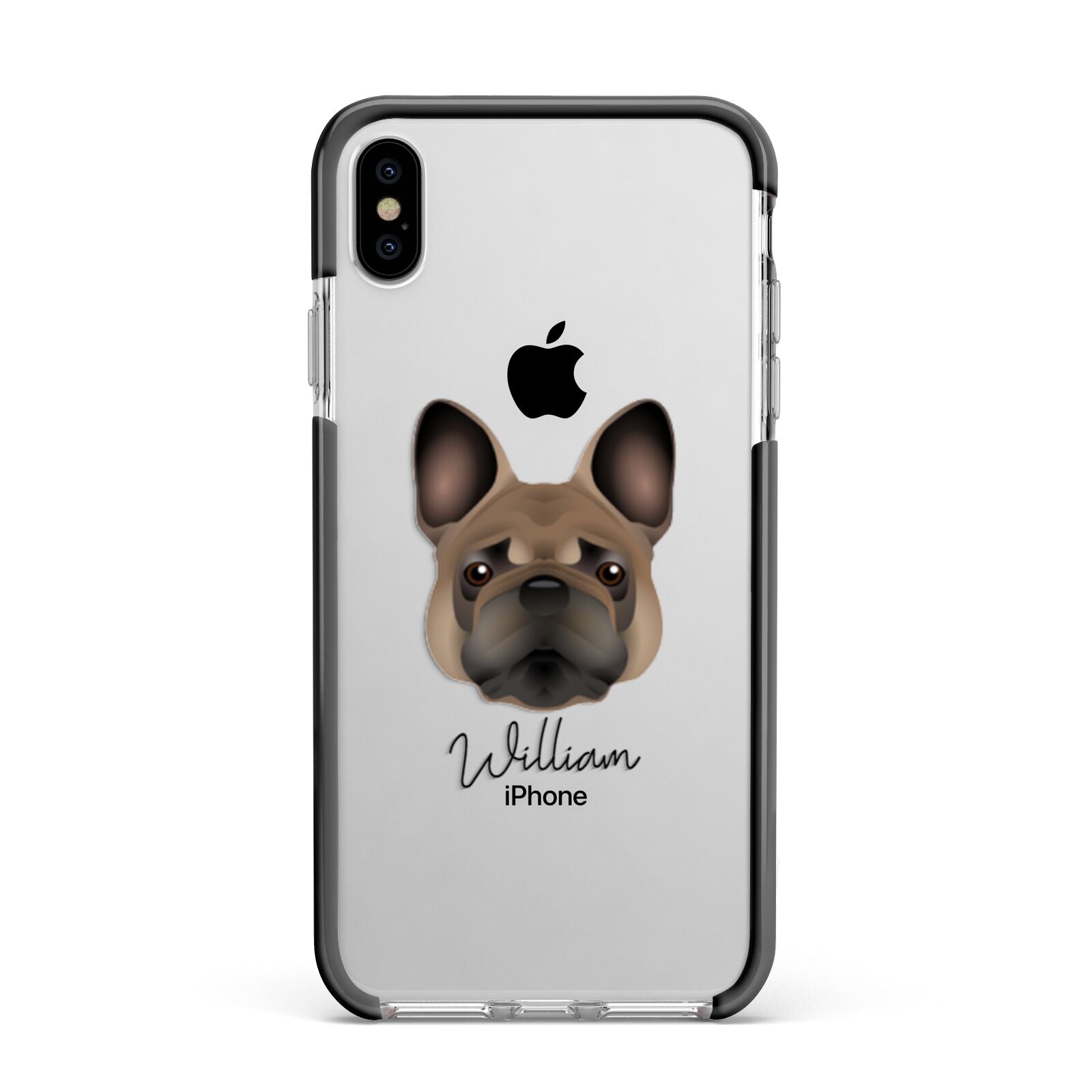 French Bulldog Personalised Apple iPhone Xs Max Impact Case Black Edge on Silver Phone