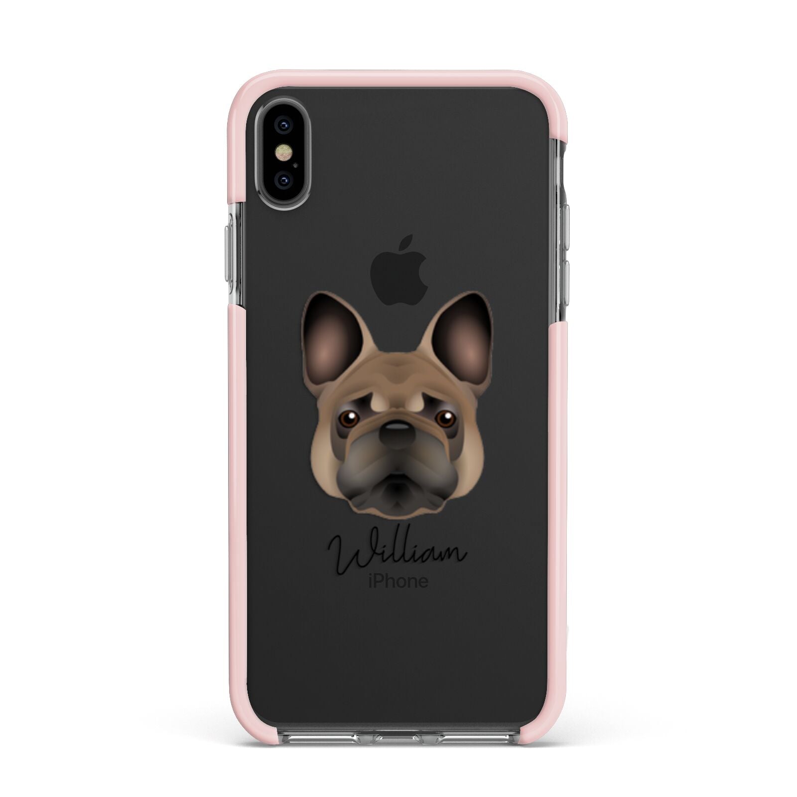 French Bulldog Personalised Apple iPhone Xs Max Impact Case Pink Edge on Black Phone