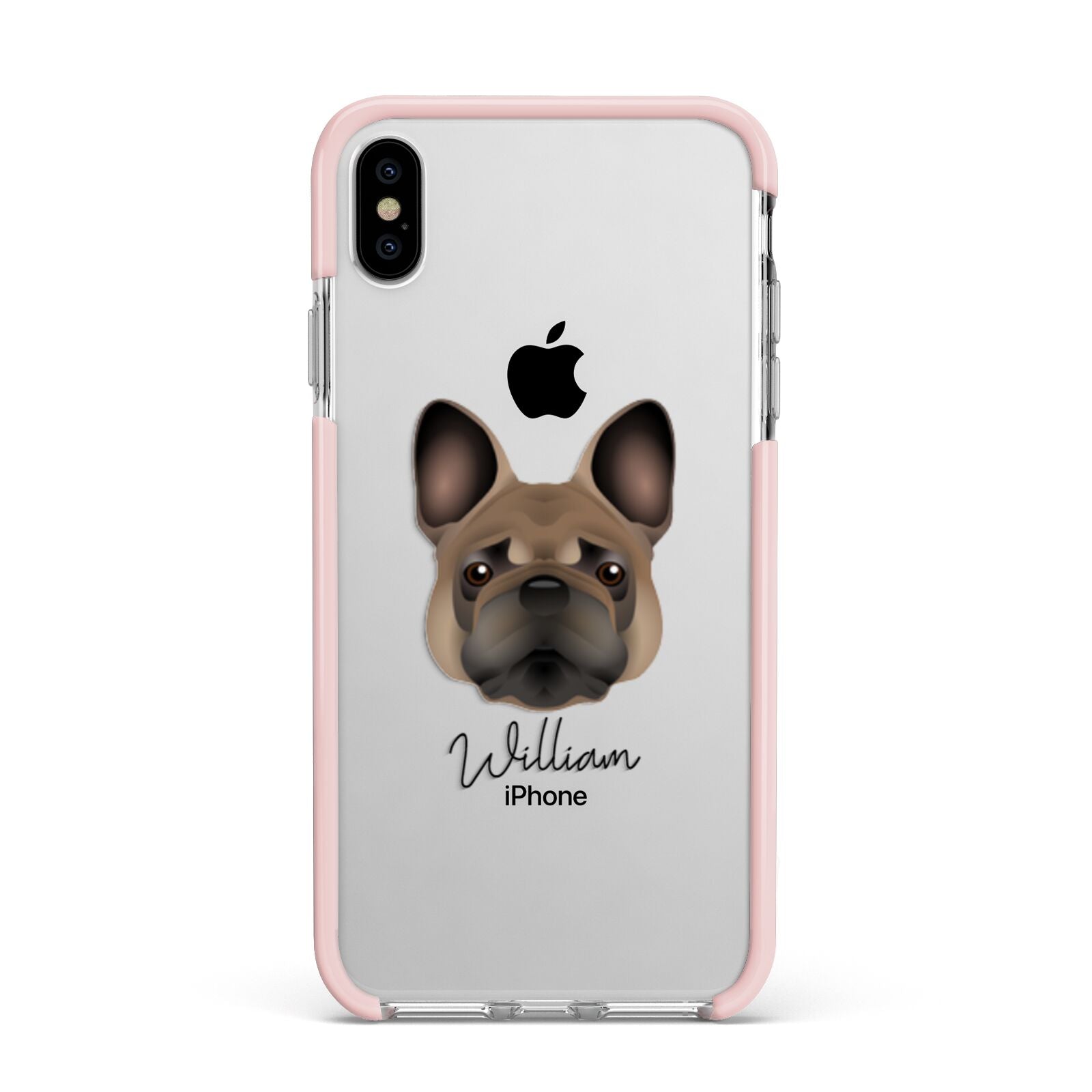 French Bulldog Personalised Apple iPhone Xs Max Impact Case Pink Edge on Silver Phone