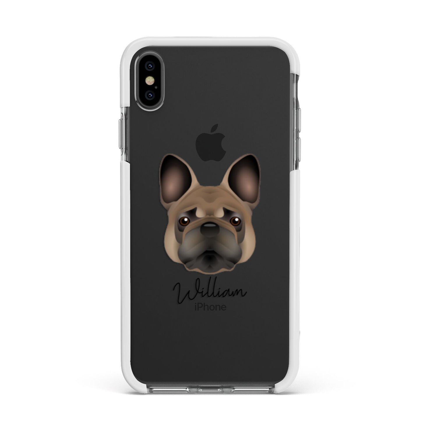 French Bulldog Personalised Apple iPhone Xs Max Impact Case White Edge on Black Phone