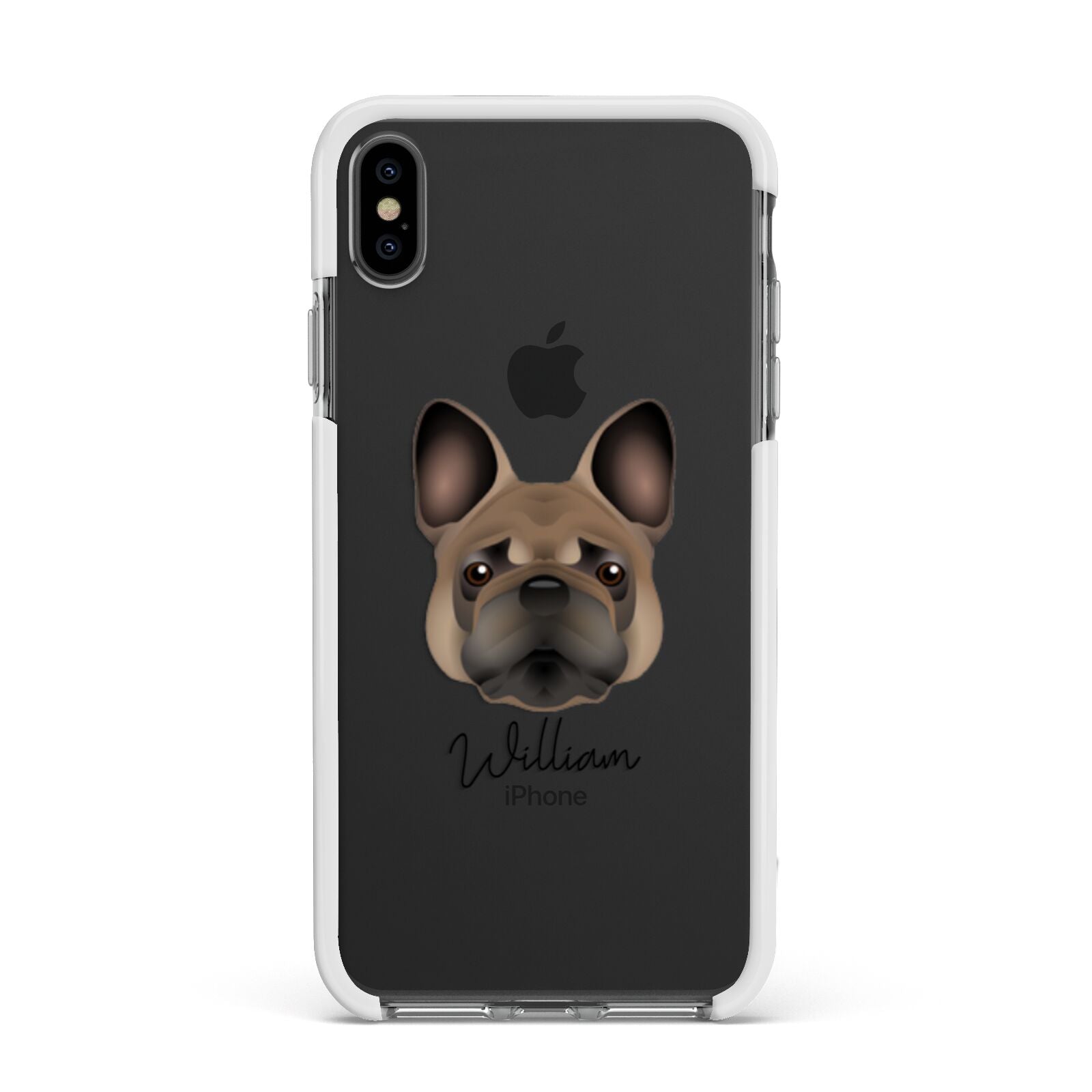 French Bulldog Personalised Apple iPhone Xs Max Impact Case White Edge on Black Phone