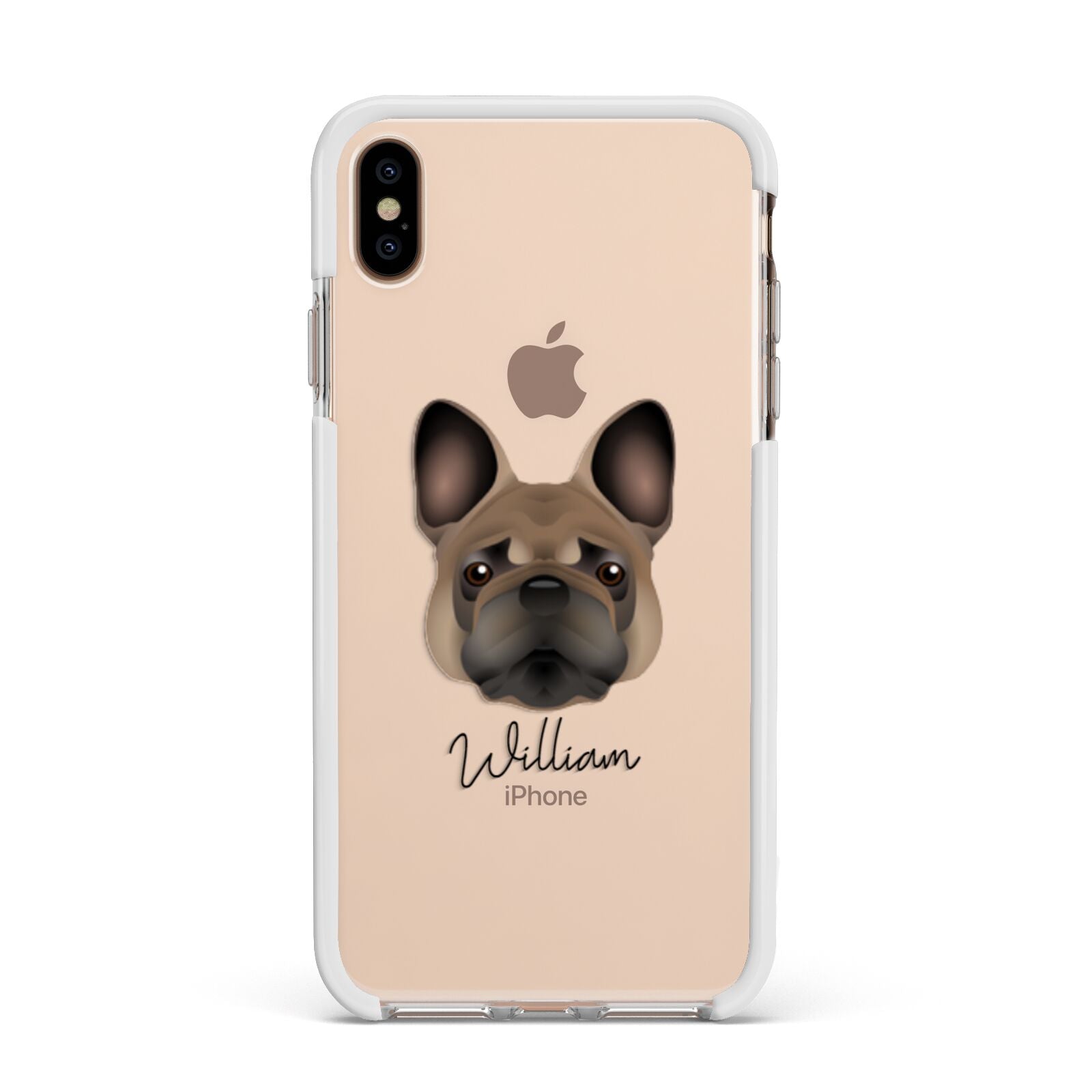 French Bulldog Personalised Apple iPhone Xs Max Impact Case White Edge on Gold Phone