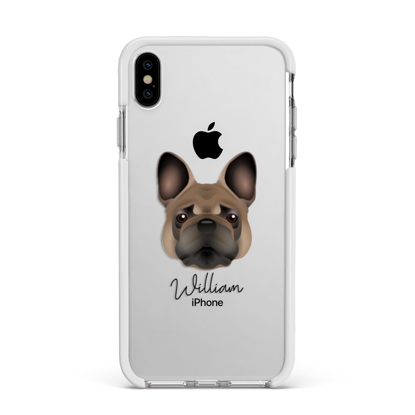 French Bulldog Personalised Apple iPhone Xs Max Impact Case White Edge on Silver Phone