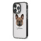 French Bulldog Personalised iPhone 13 Pro Black Impact Case Side Angle on Silver phone