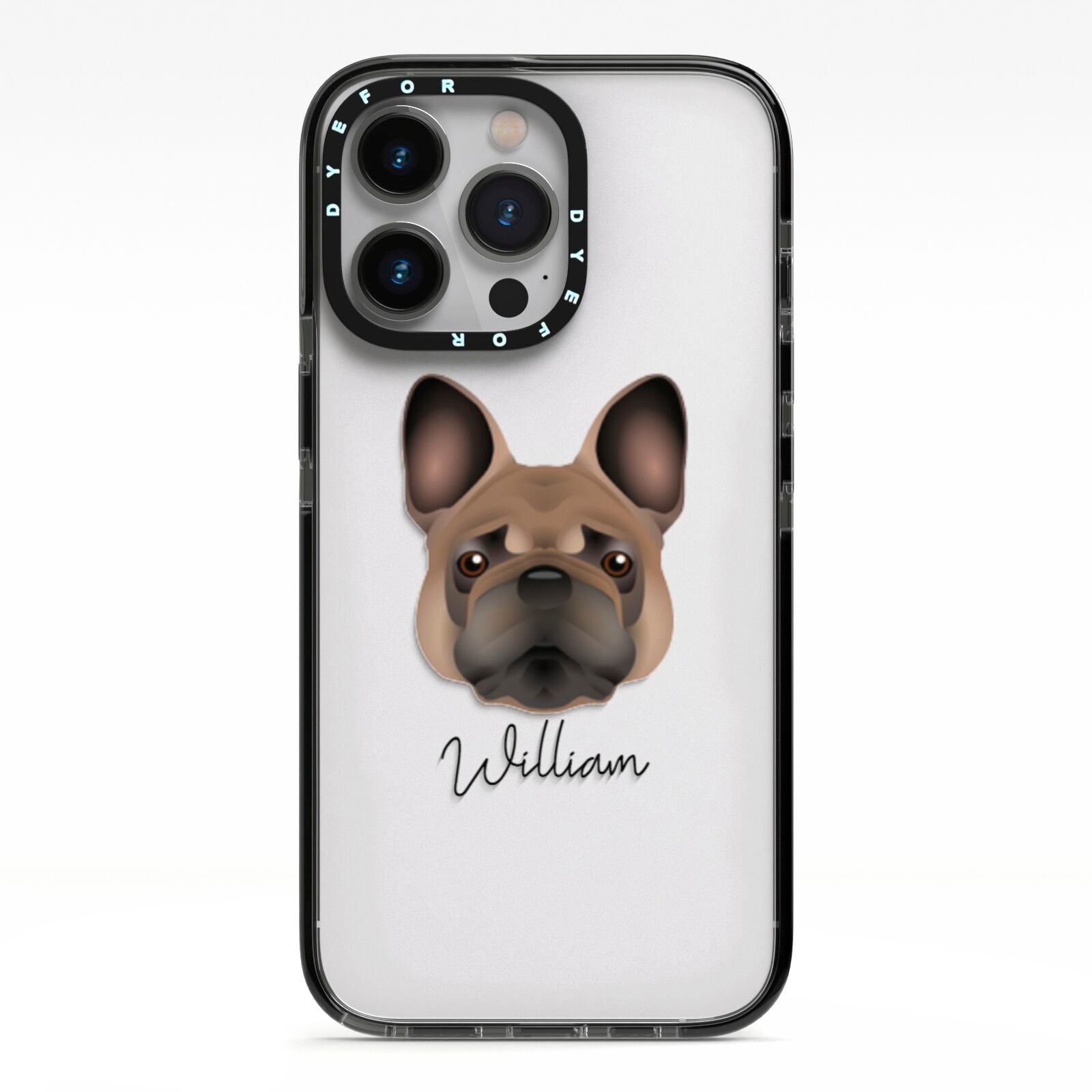 French Bulldog Personalised iPhone 13 Pro Black Impact Case on Silver phone