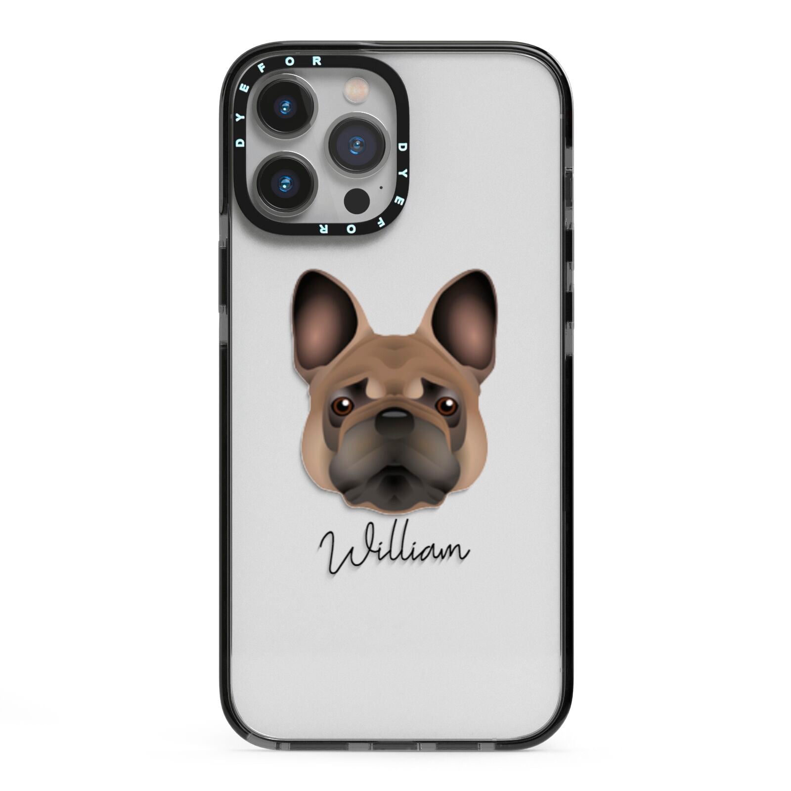 French Bulldog Personalised iPhone 13 Pro Max Black Impact Case on Silver phone