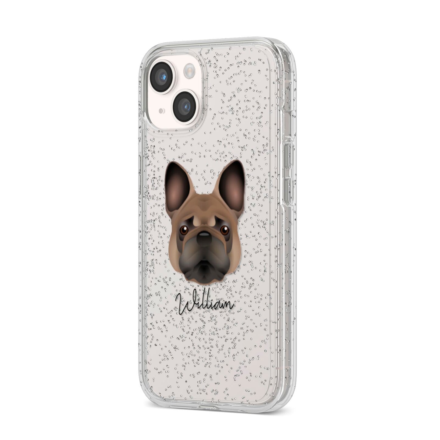 French Bulldog Personalised iPhone 14 Glitter Tough Case Starlight Angled Image