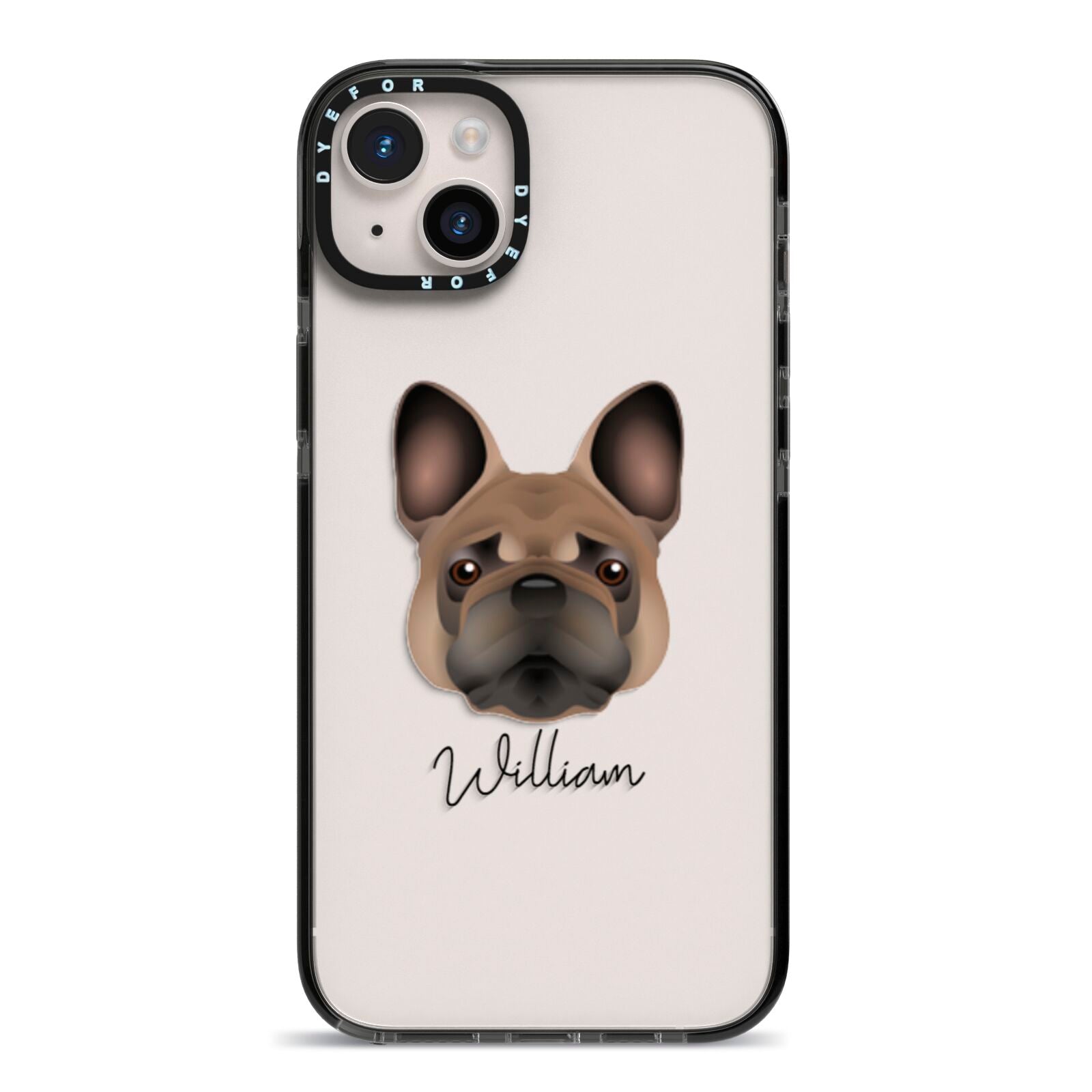 French Bulldog Personalised iPhone 14 Plus Black Impact Case on Silver phone