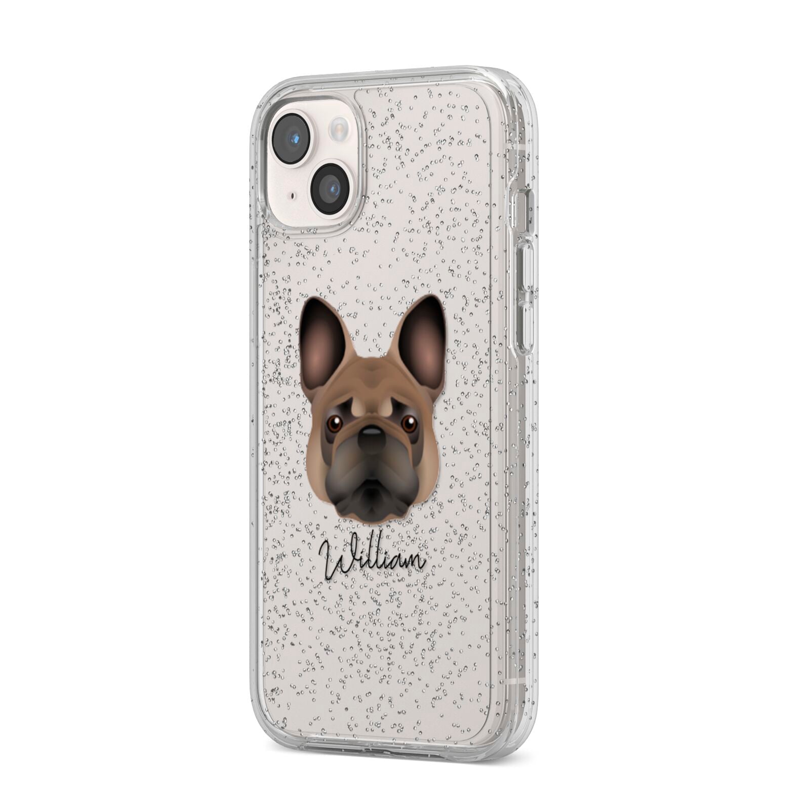 French Bulldog Personalised iPhone 14 Plus Glitter Tough Case Starlight Angled Image