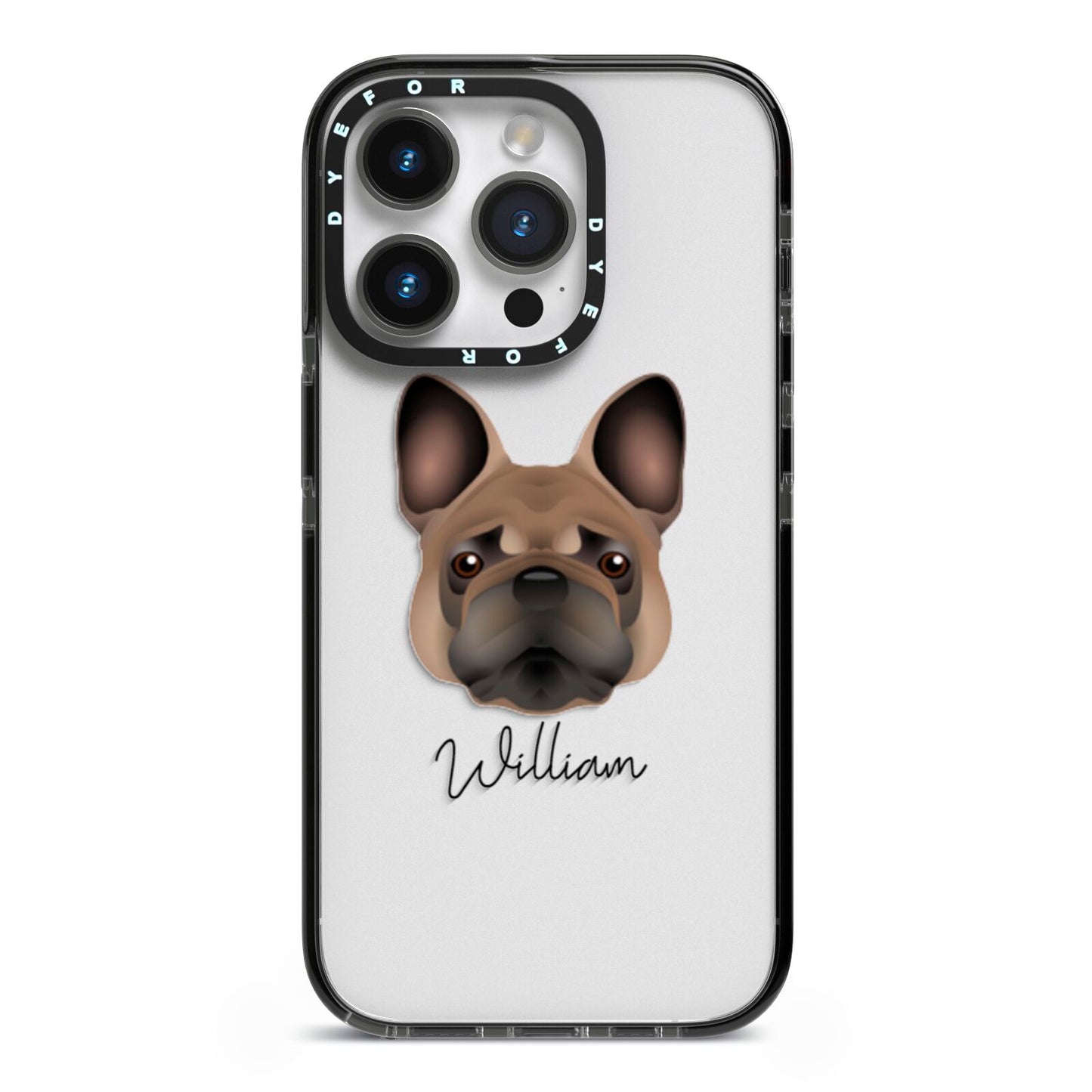 French Bulldog Personalised iPhone 14 Pro Black Impact Case on Silver phone