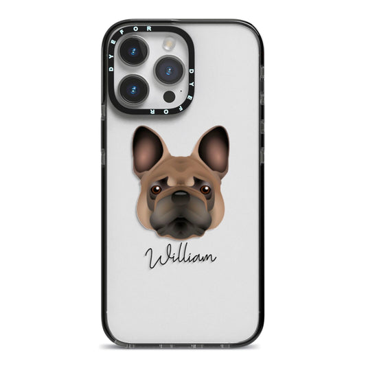 French Bulldog Personalised iPhone 14 Pro Max Black Impact Case on Silver phone