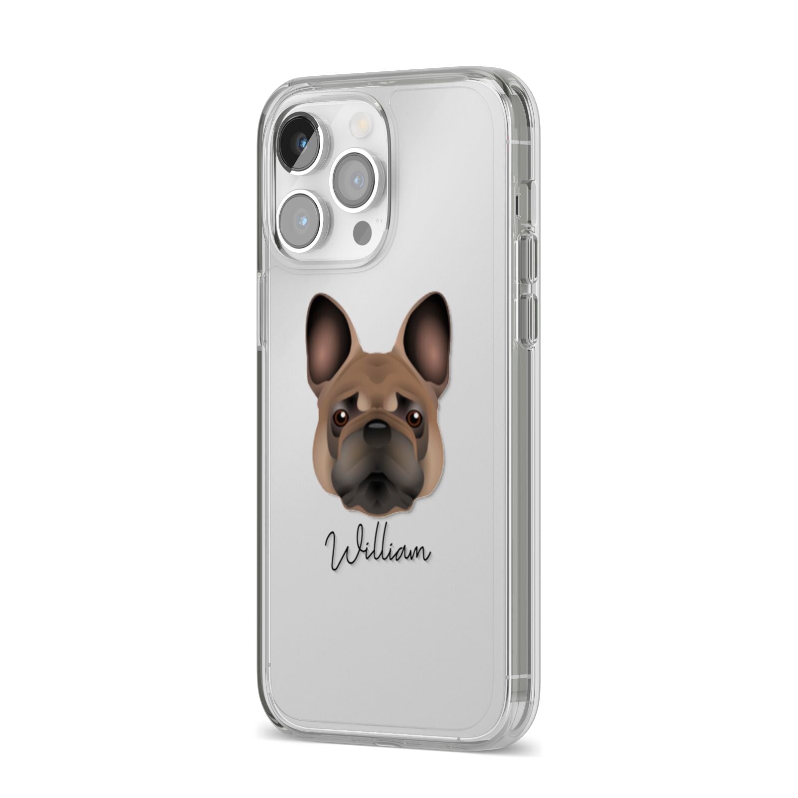 French Bulldog Personalised iPhone 14 Pro Max Clear Tough Case Silver Angled Image