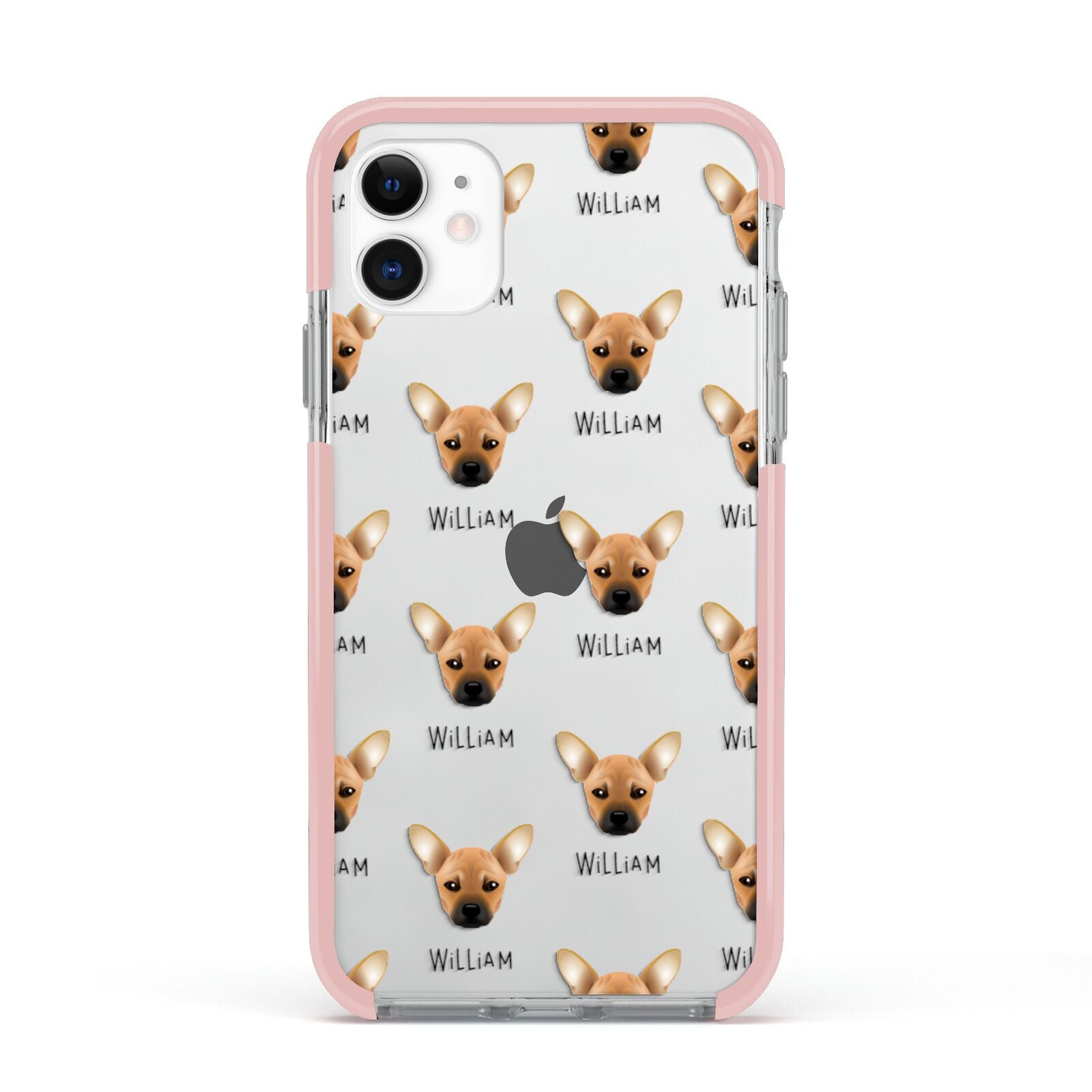 French Pin Icon with Name Apple iPhone 11 in White with Pink Impact Case