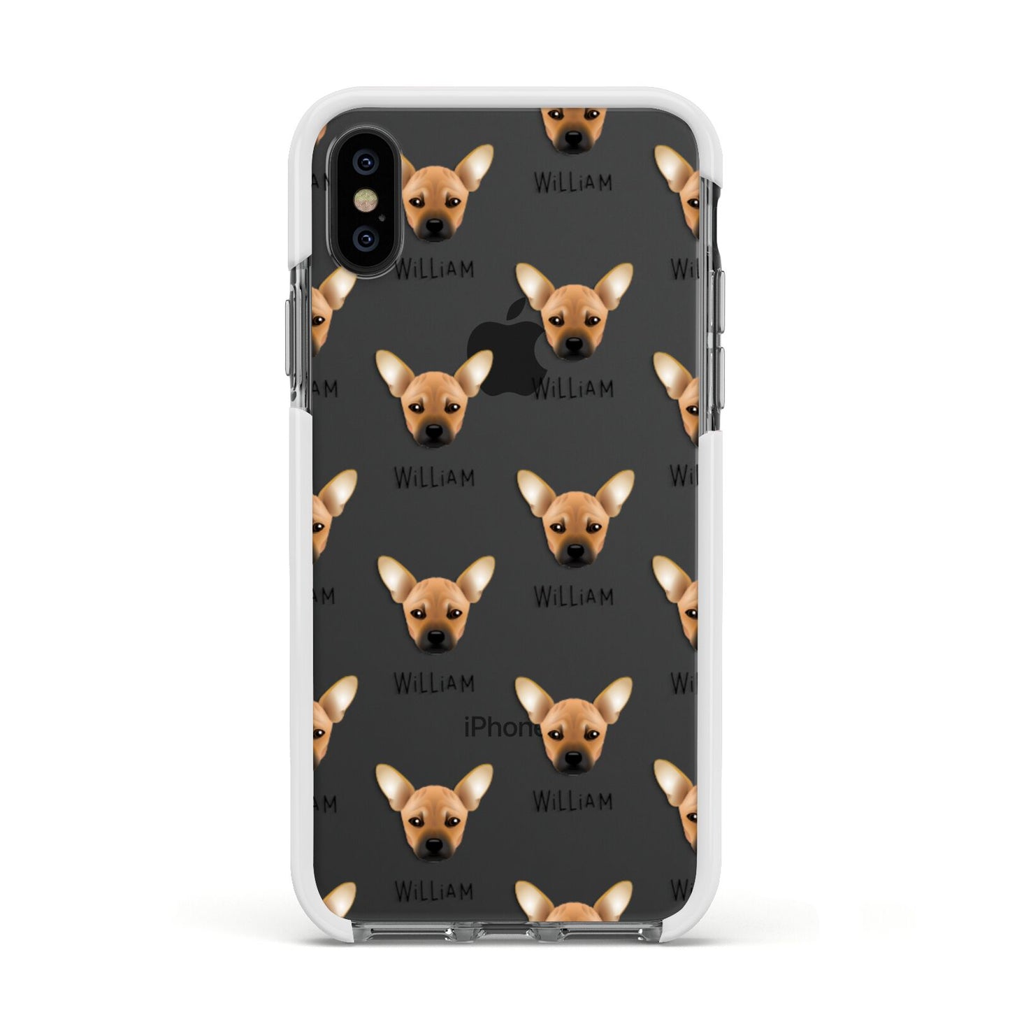 French Pin Icon with Name Apple iPhone Xs Impact Case White Edge on Black Phone