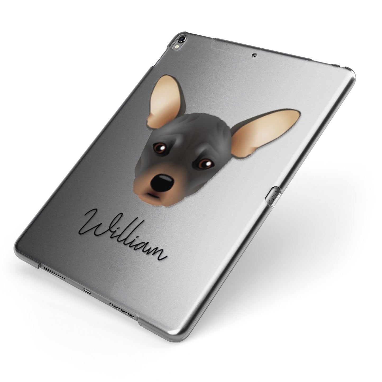 French Pin Personalised Apple iPad Case on Grey iPad Side View