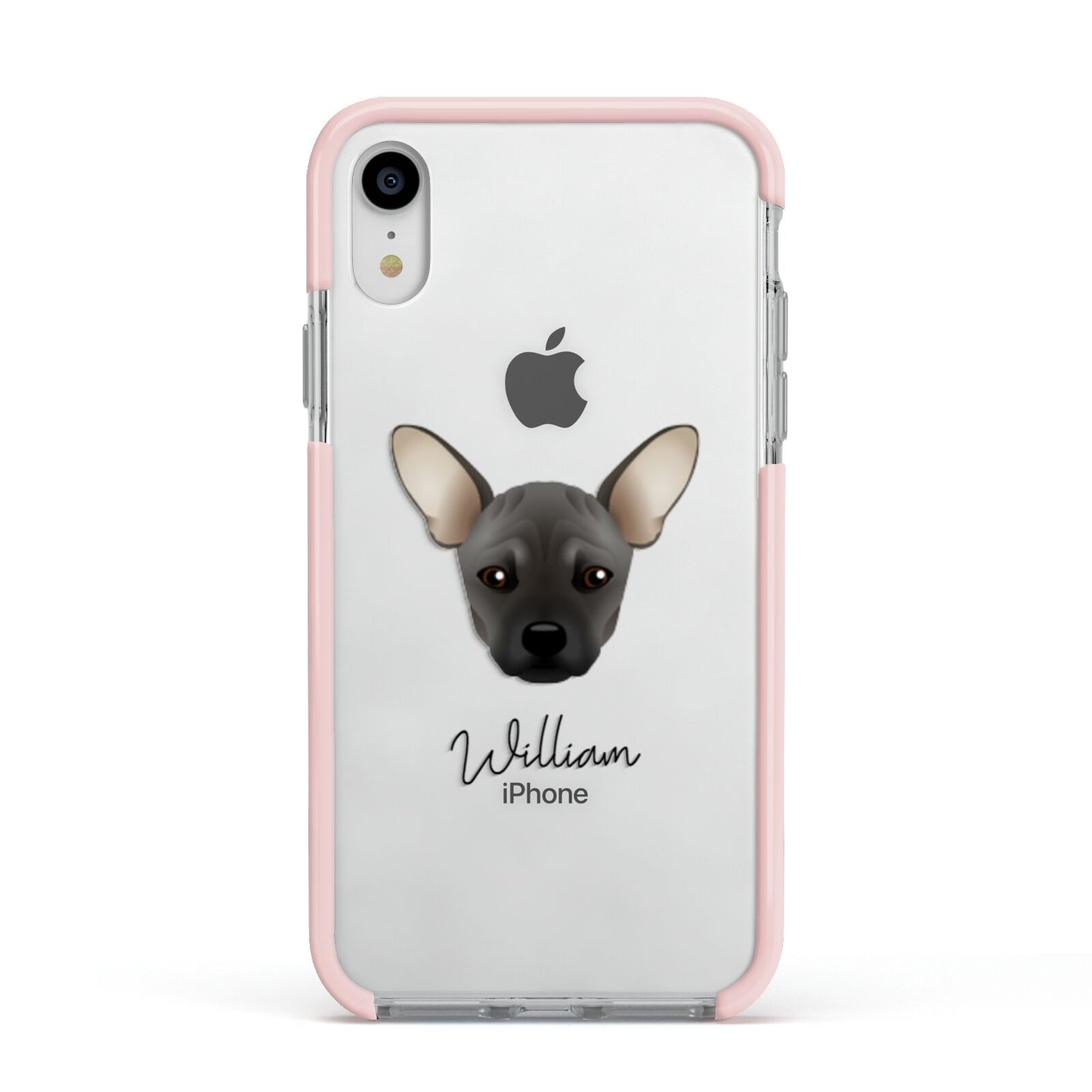 French Pin Personalised Apple iPhone XR Impact Case Pink Edge on Silver Phone