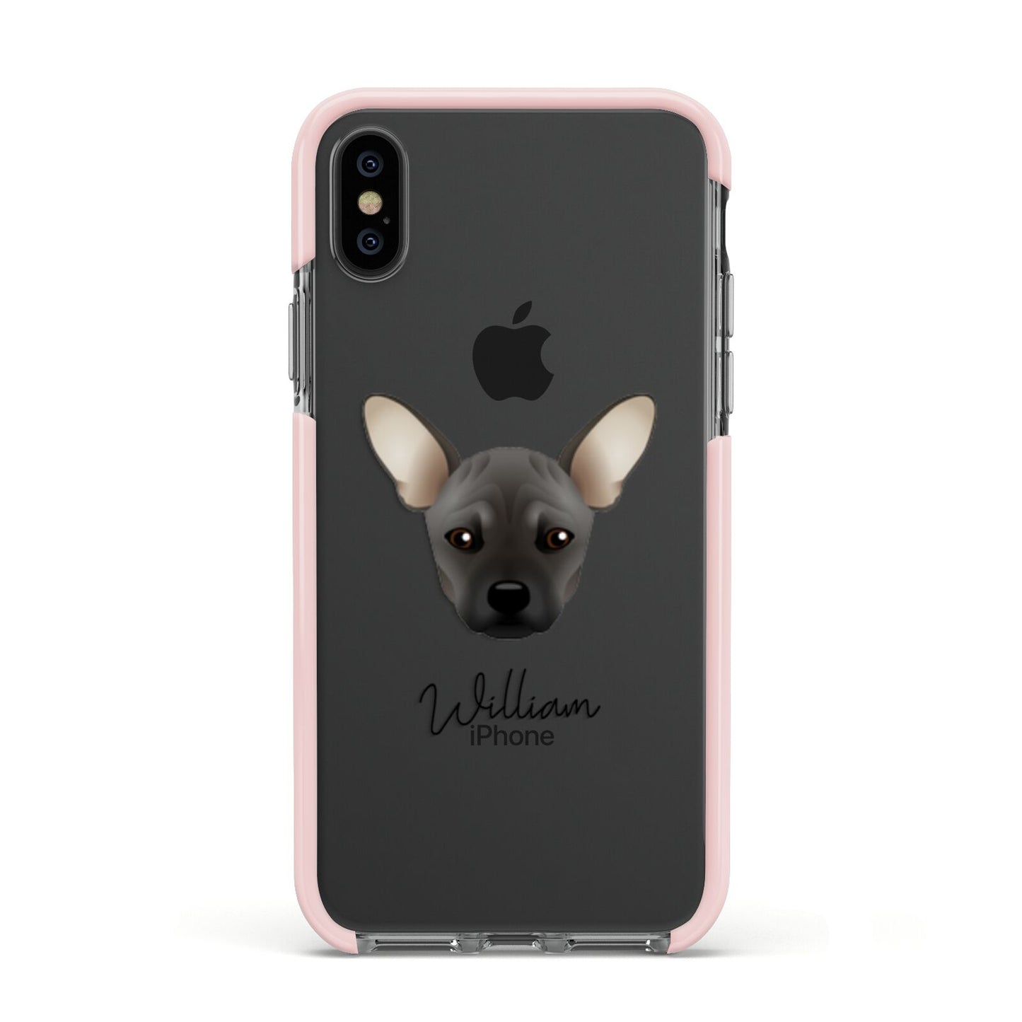 French Pin Personalised Apple iPhone Xs Impact Case Pink Edge on Black Phone