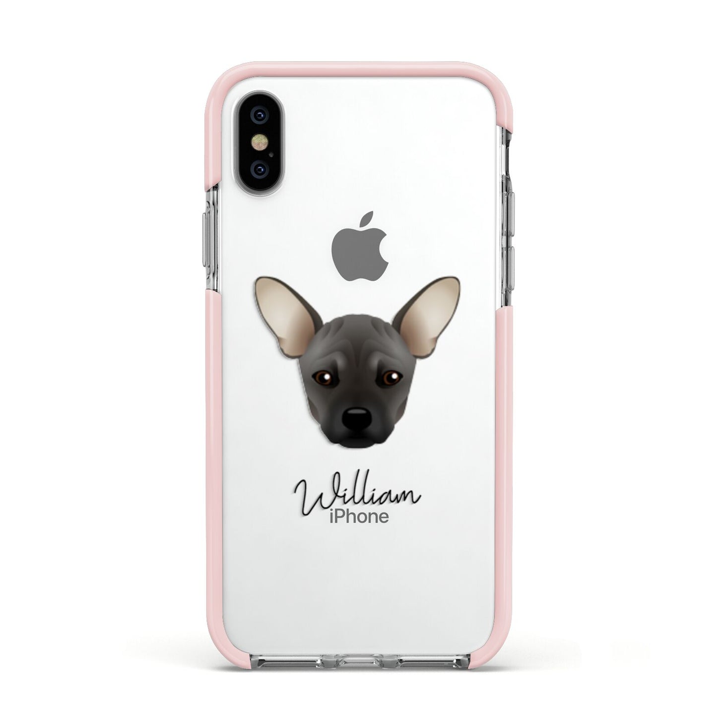 French Pin Personalised Apple iPhone Xs Impact Case Pink Edge on Silver Phone