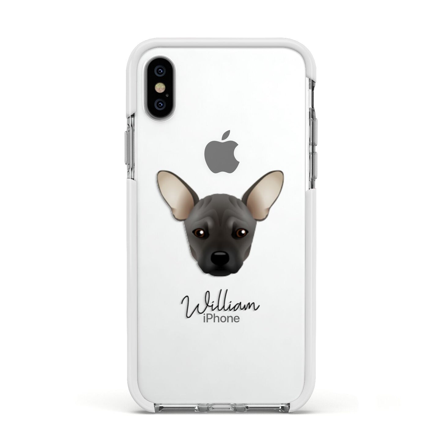 French Pin Personalised Apple iPhone Xs Impact Case White Edge on Silver Phone