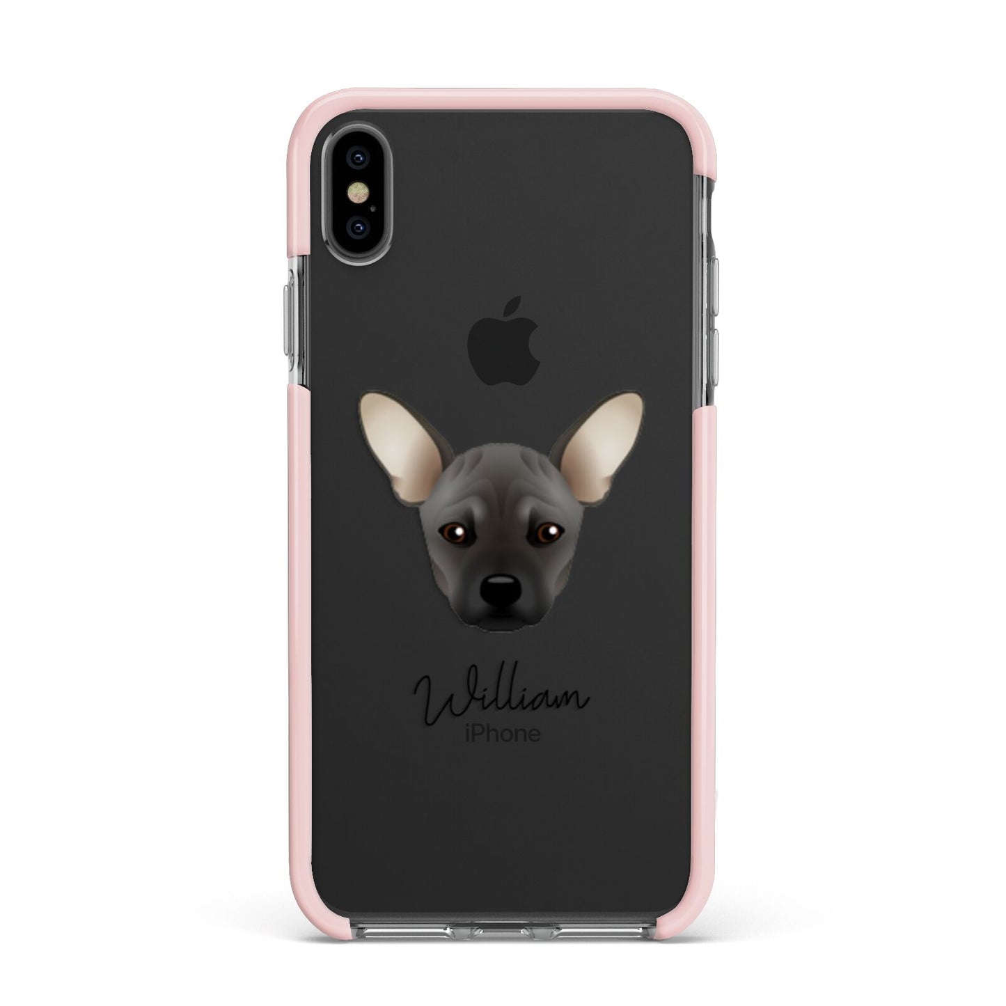 French Pin Personalised Apple iPhone Xs Max Impact Case Pink Edge on Black Phone