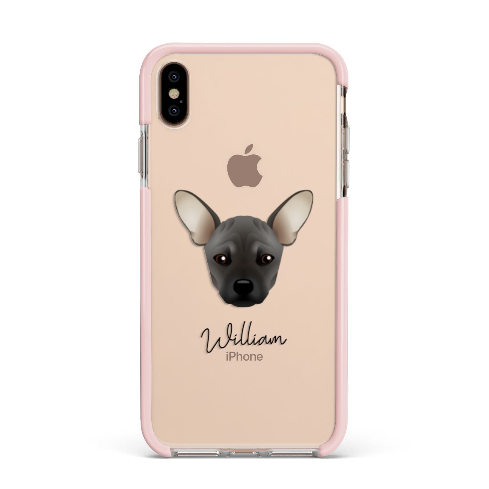 French Pin Personalised Apple iPhone Xs Max Impact Case Pink Edge on Gold Phone