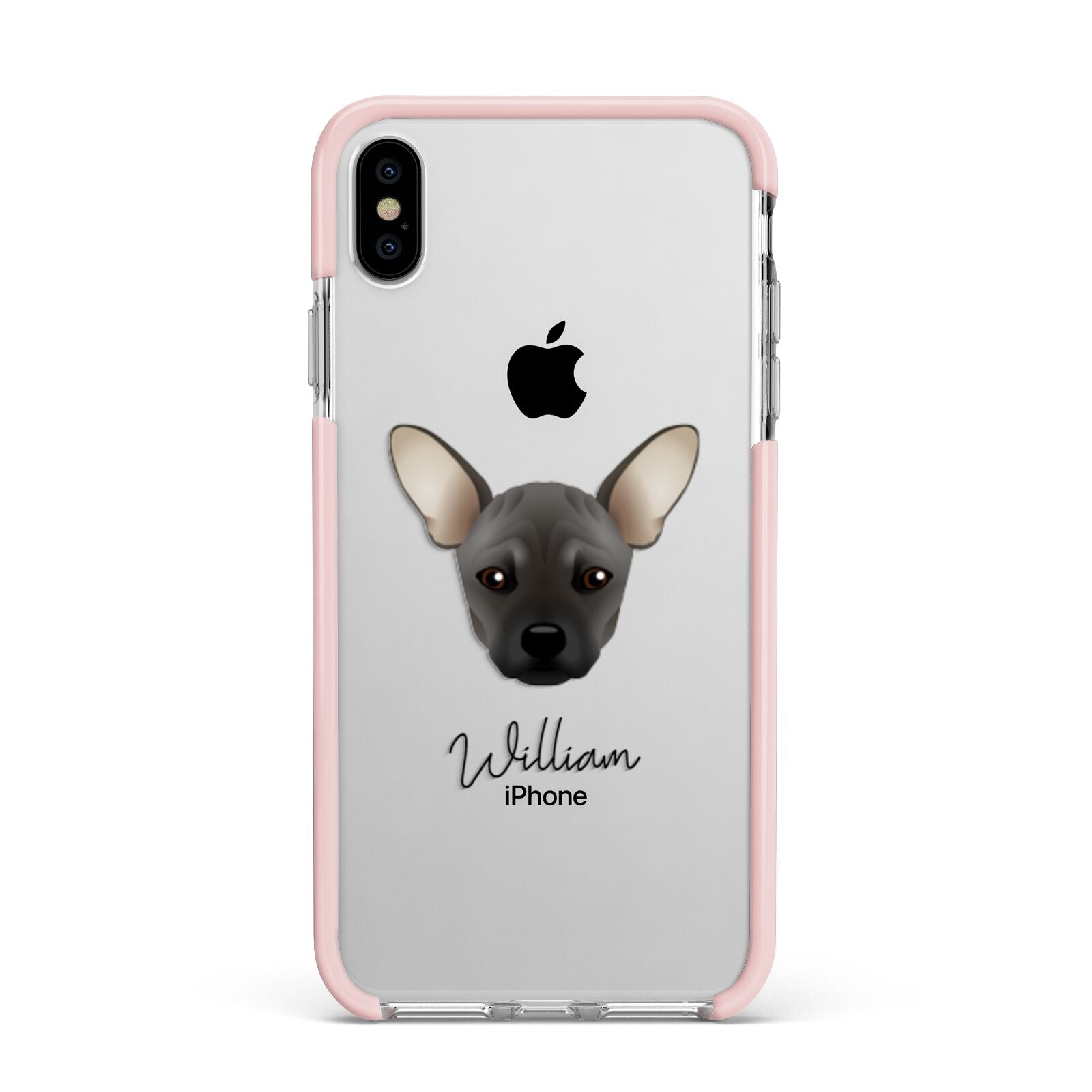 French Pin Personalised Apple iPhone Xs Max Impact Case Pink Edge on Silver Phone