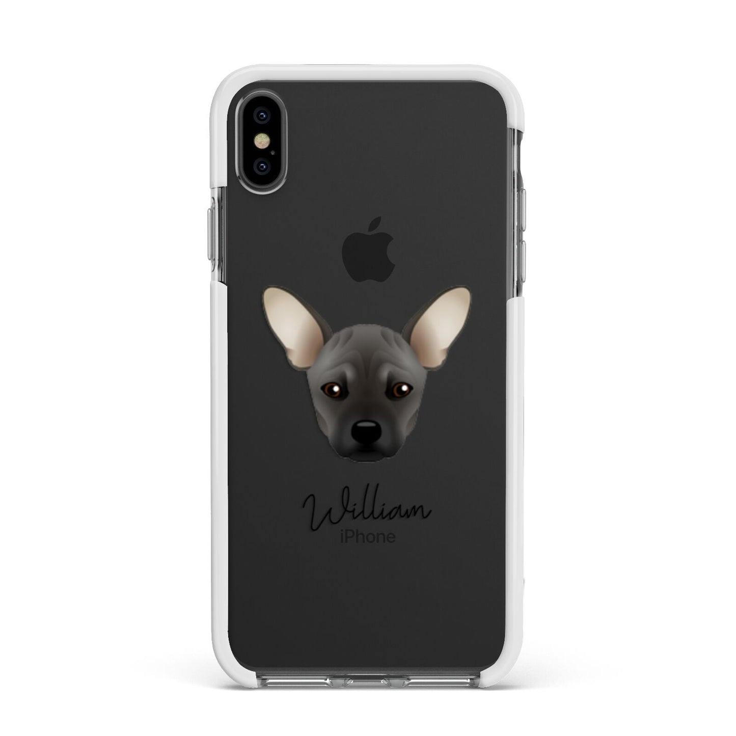 French Pin Personalised Apple iPhone Xs Max Impact Case White Edge on Black Phone