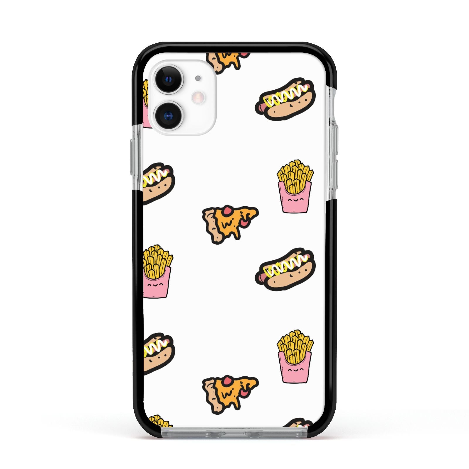 Fries Pizza Hot Dog Apple iPhone 11 in White with Black Impact Case