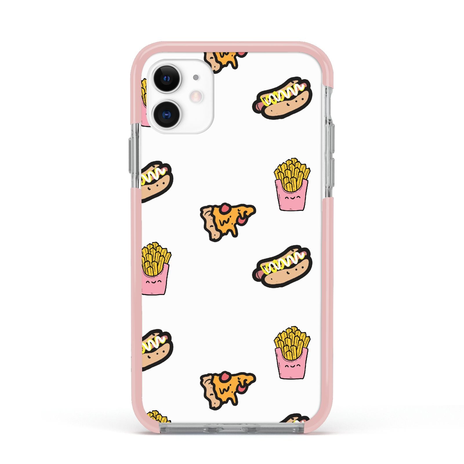 Fries Pizza Hot Dog Apple iPhone 11 in White with Pink Impact Case