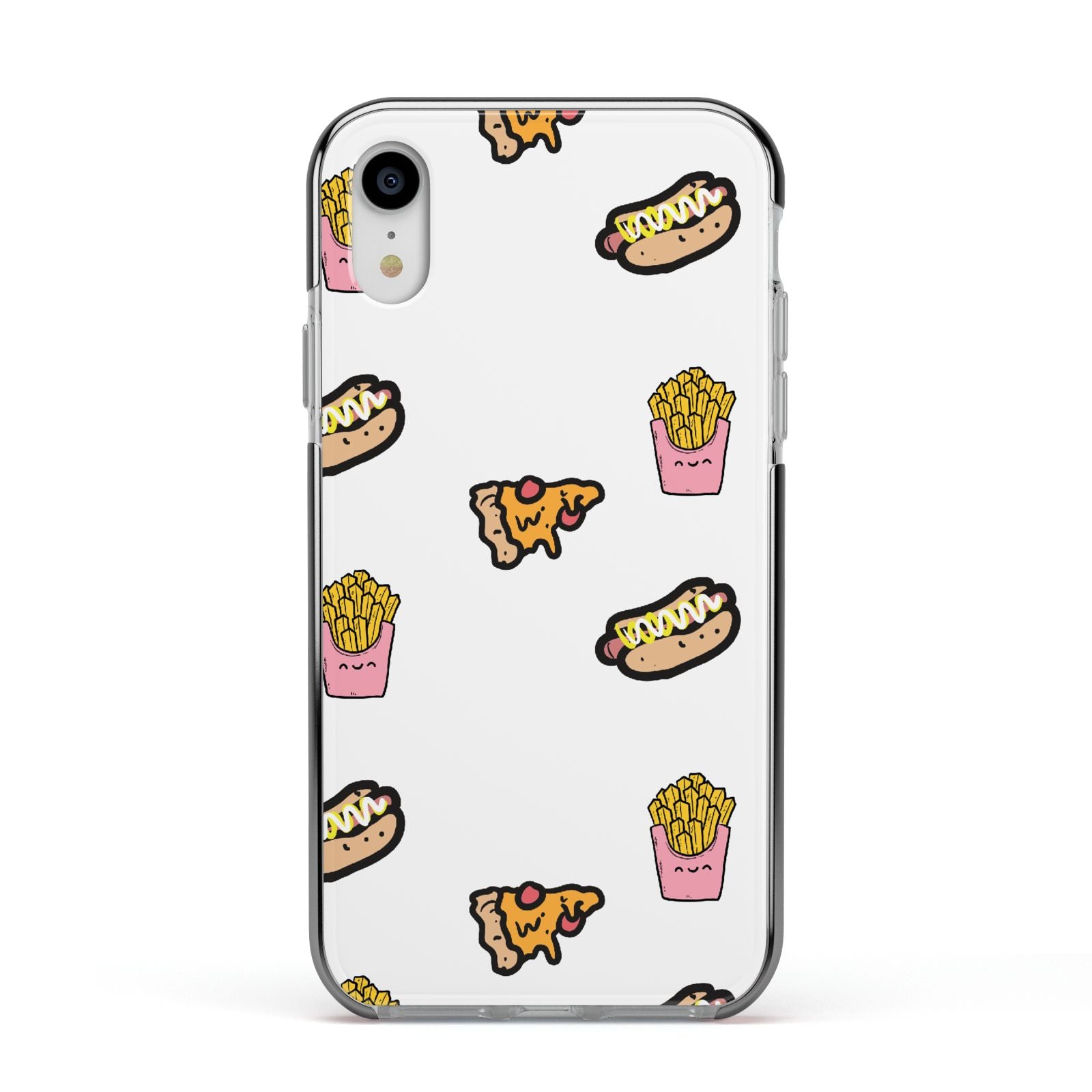 Fries Pizza Hot Dog Apple iPhone XR Impact Case Black Edge on Silver Phone