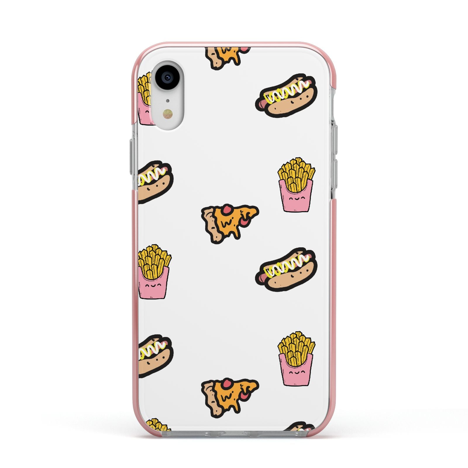 Fries Pizza Hot Dog Apple iPhone XR Impact Case Pink Edge on Silver Phone