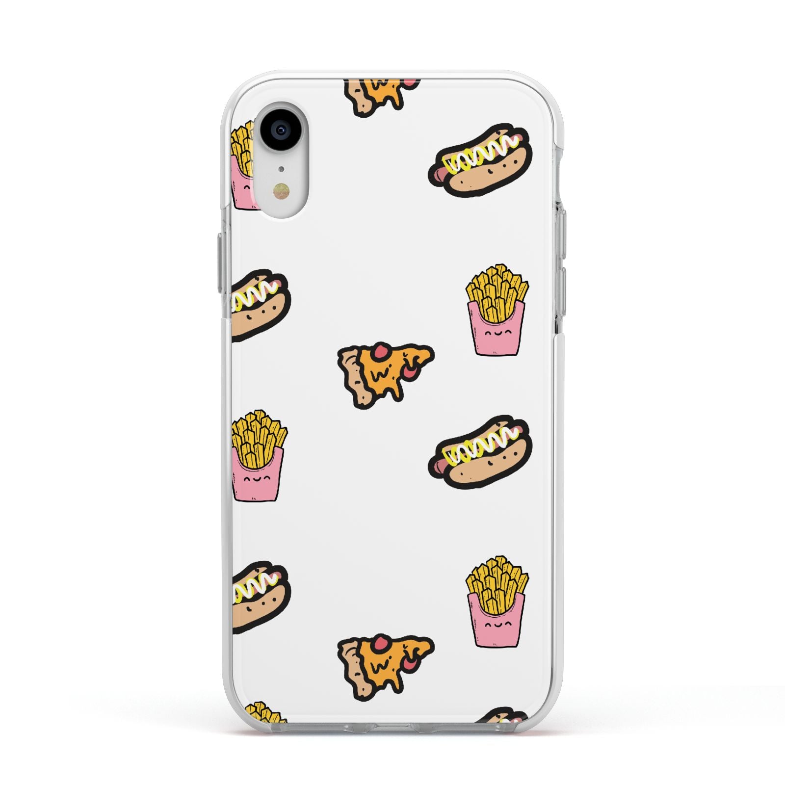 Fries Pizza Hot Dog Apple iPhone XR Impact Case White Edge on Silver Phone