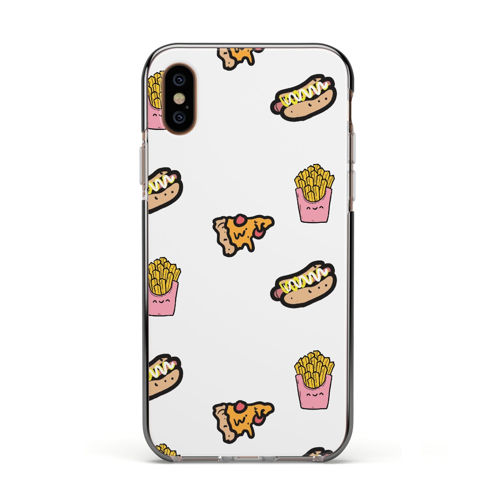 Fries Pizza Hot Dog Apple iPhone Xs Impact Case Black Edge on Gold Phone