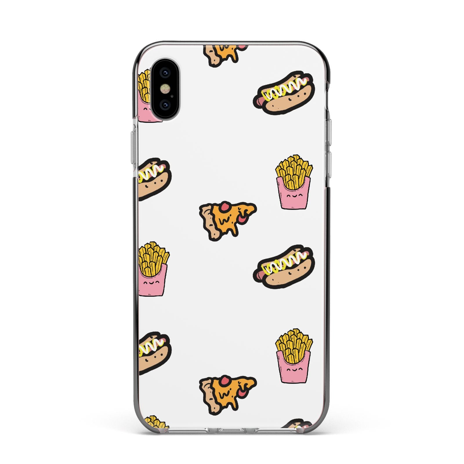 Fries Pizza Hot Dog Apple iPhone Xs Max Impact Case Black Edge on Silver Phone