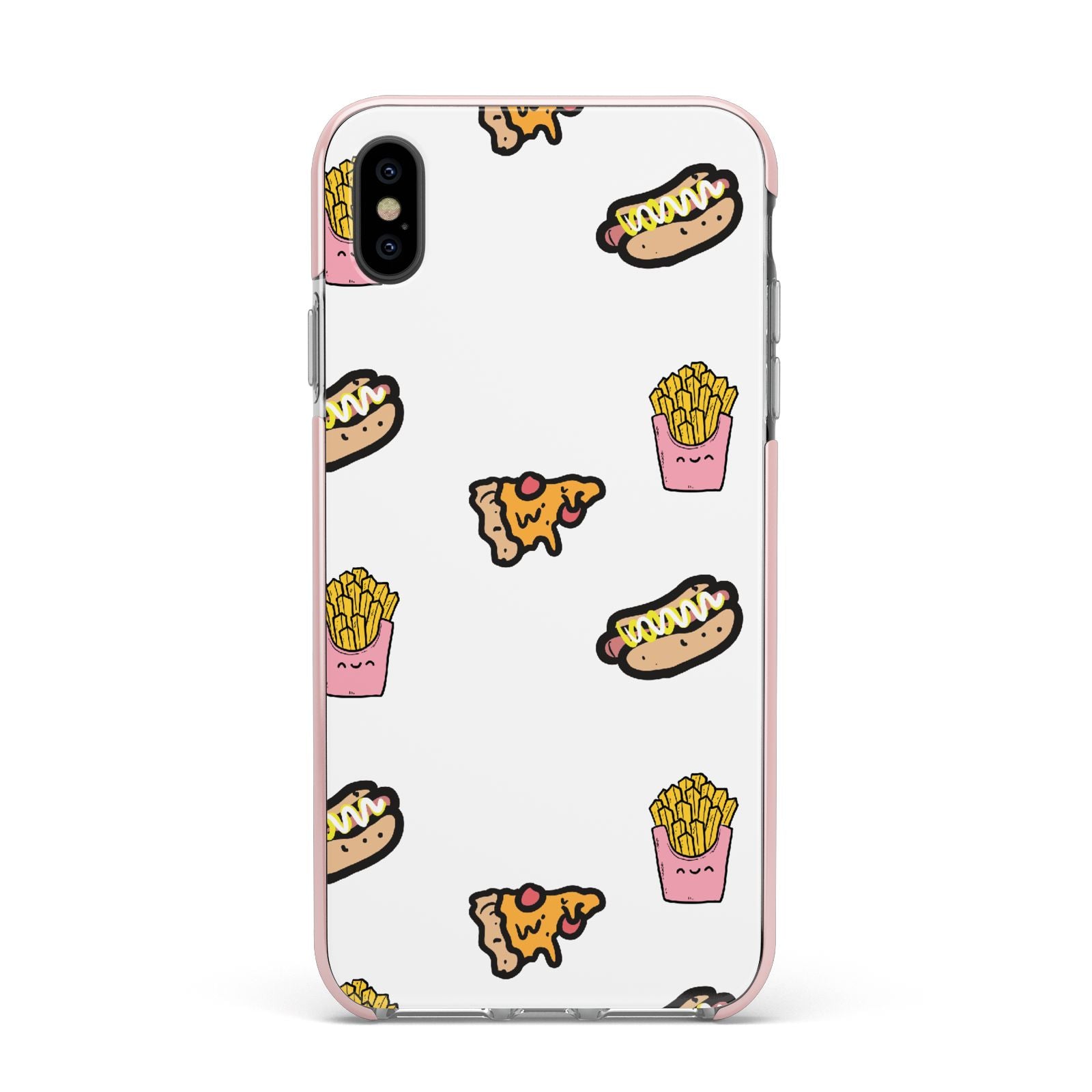 Fries Pizza Hot Dog Apple iPhone Xs Max Impact Case Pink Edge on Black Phone