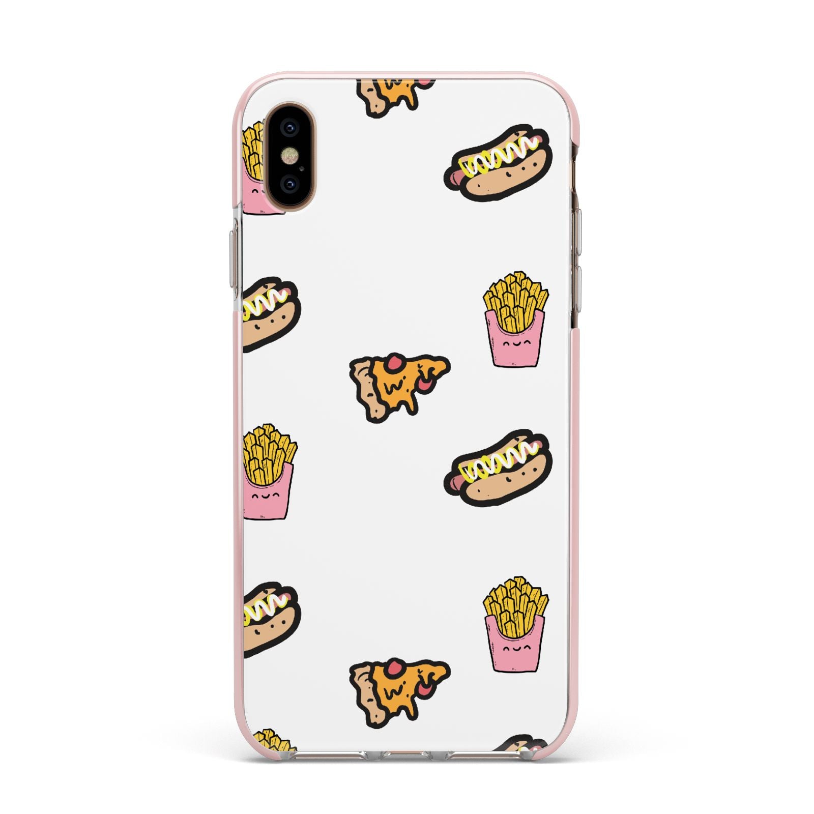 Fries Pizza Hot Dog Apple iPhone Xs Max Impact Case Pink Edge on Gold Phone