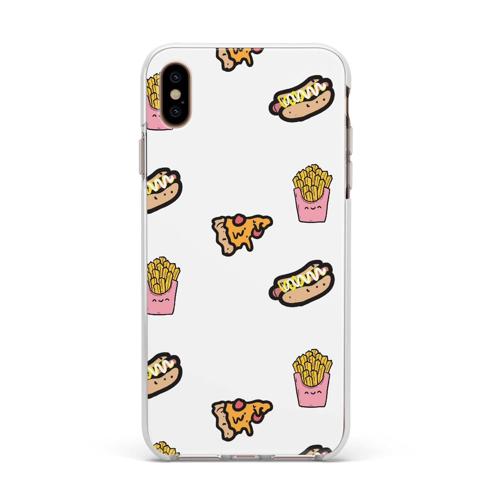 Fries Pizza Hot Dog Apple iPhone Xs Max Impact Case White Edge on Gold Phone