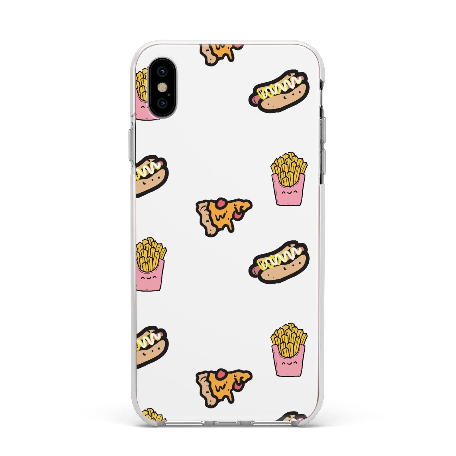 Fries Pizza Hot Dog Apple iPhone Xs Max Impact Case White Edge on Silver Phone