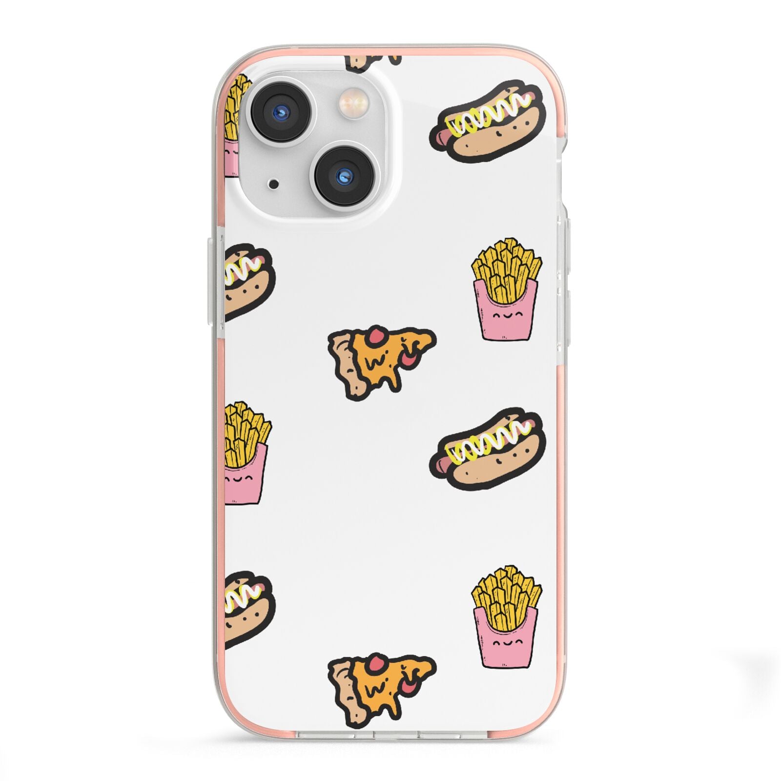 Fries Pizza Hot Dog iPhone 13 Mini TPU Impact Case with Pink Edges